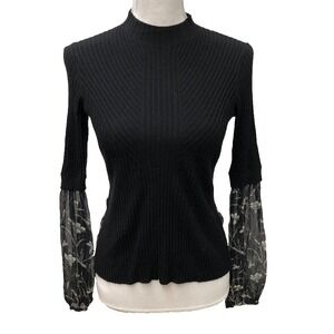 Veronica Beard Ribbed Sweater Silk Womens XS Whimsigoth Dark Fairy Business